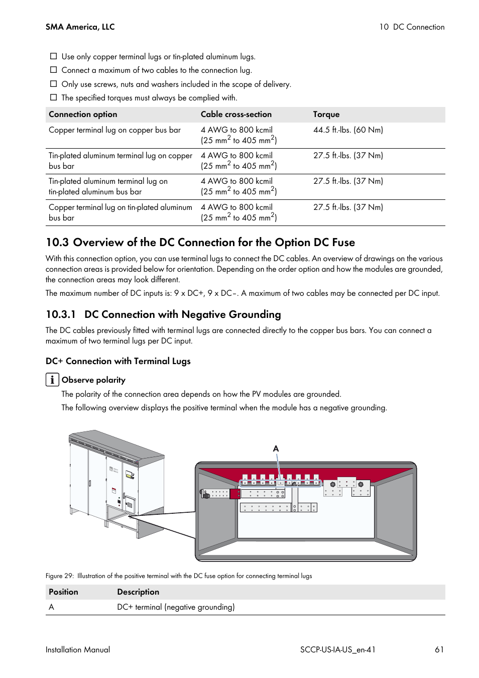 1 dc connection with negative grounding | SMA SC 500CP-US User Manual | Page 61 / 112