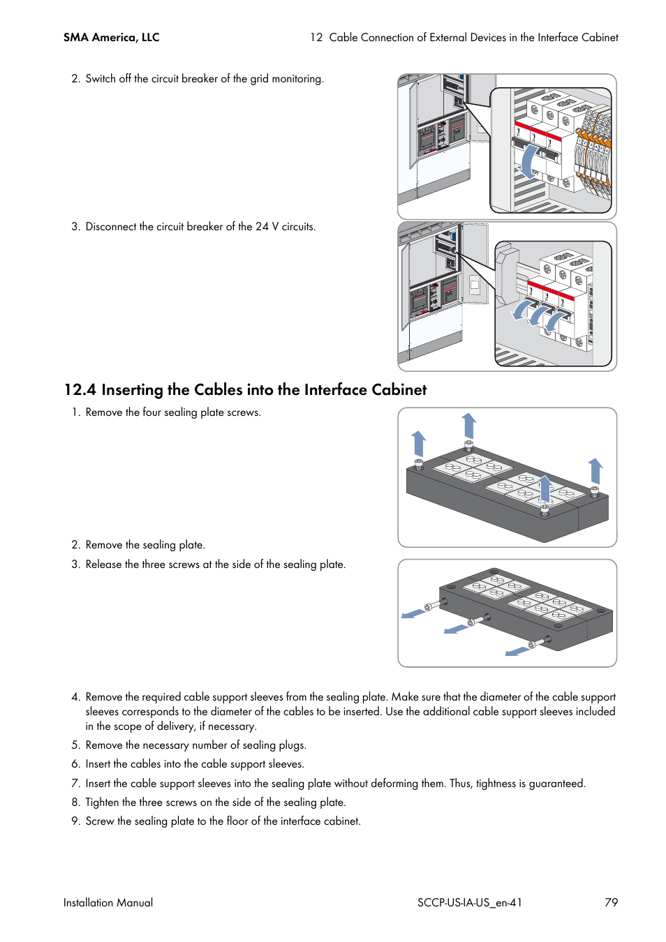 4 inserting the cables into the interface cabinet | SMA SC 500CP-US User Manual | Page 79 / 112