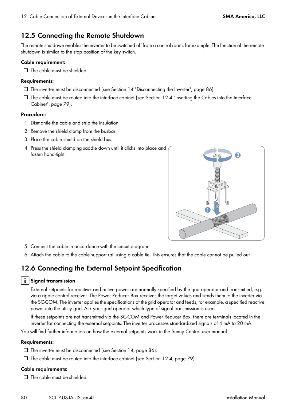 5 connecting the remote shutdown, 6 connecting the external setpoint specification | SMA SC 500CP-US User Manual | Page 80 / 112
