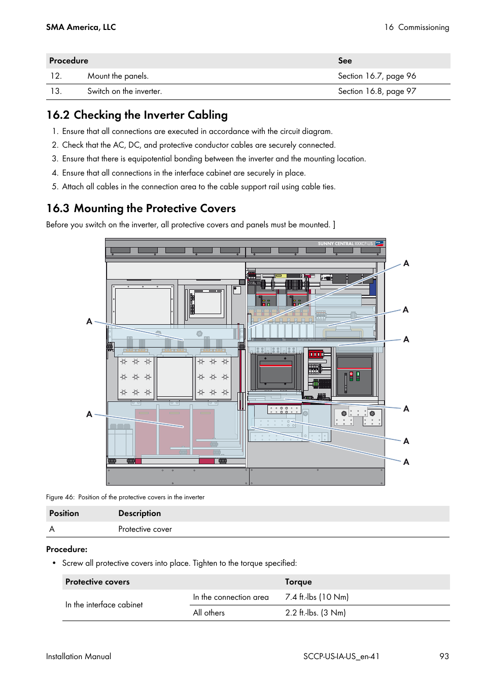 2 checking the inverter cabling, 3 mounting the protective covers | SMA SC 500CP-US User Manual | Page 93 / 112