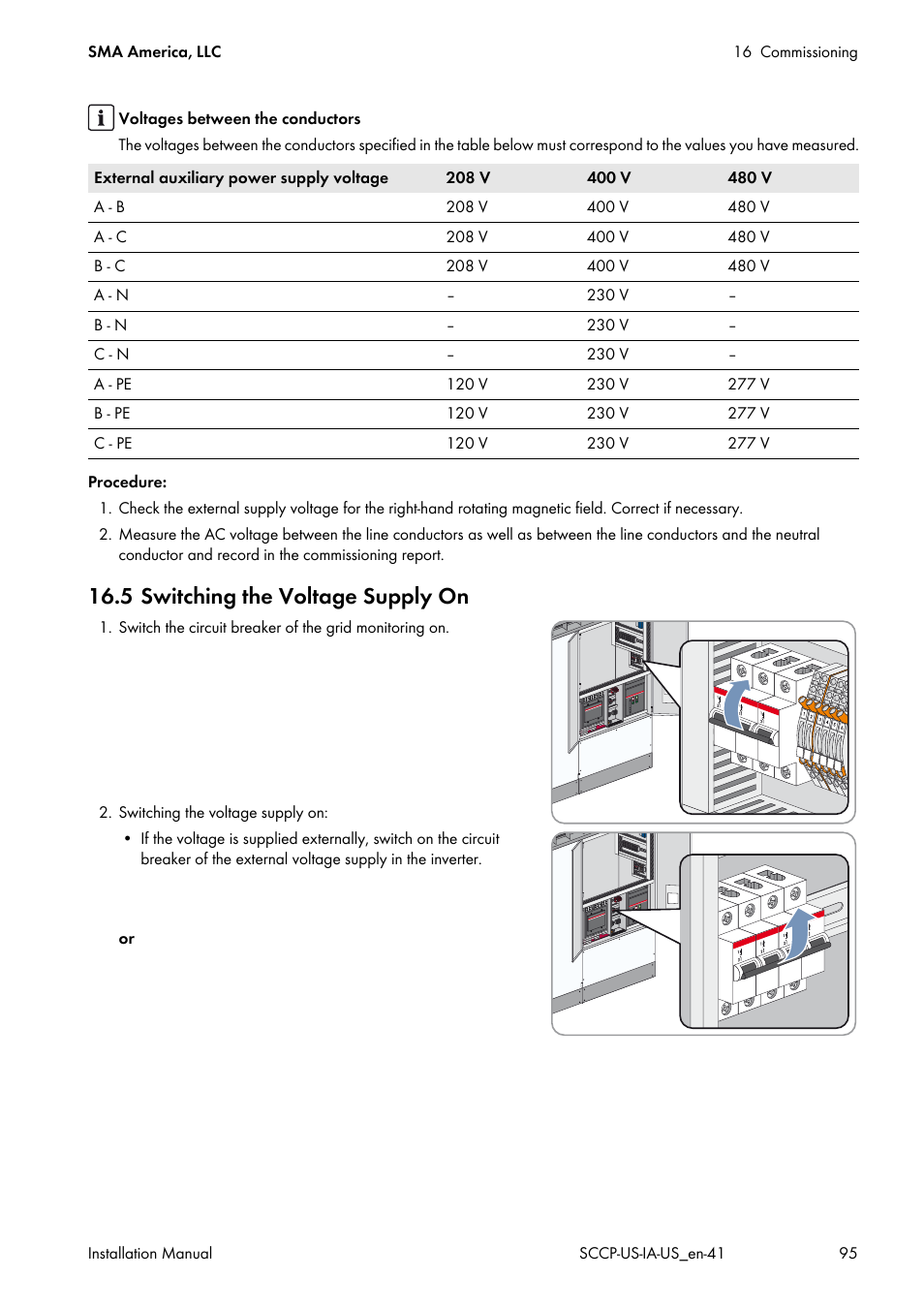 5 switching the voltage supply on | SMA SC 500CP-US User Manual | Page 95 / 112