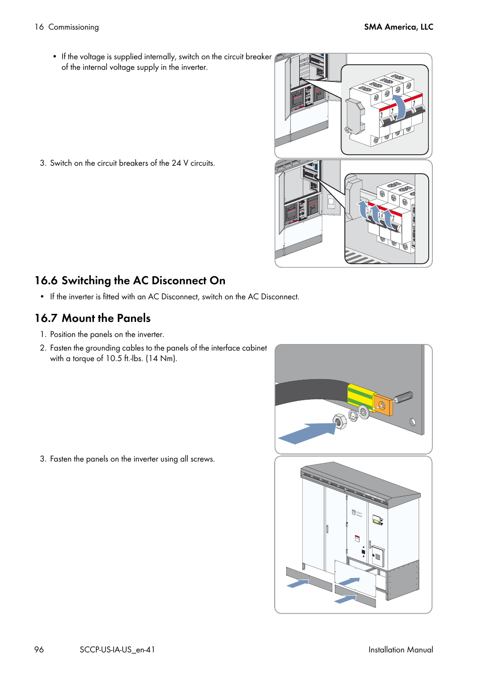 6 switching the ac disconnect on, 7 mount the panels | SMA SC 500CP-US User Manual | Page 96 / 112