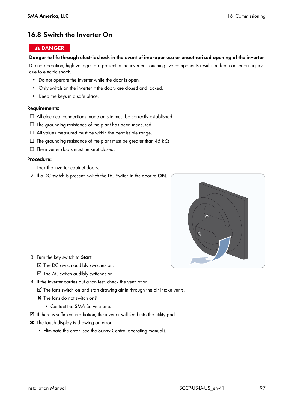 8 switch the inverter on | SMA SC 500CP-US User Manual | Page 97 / 112