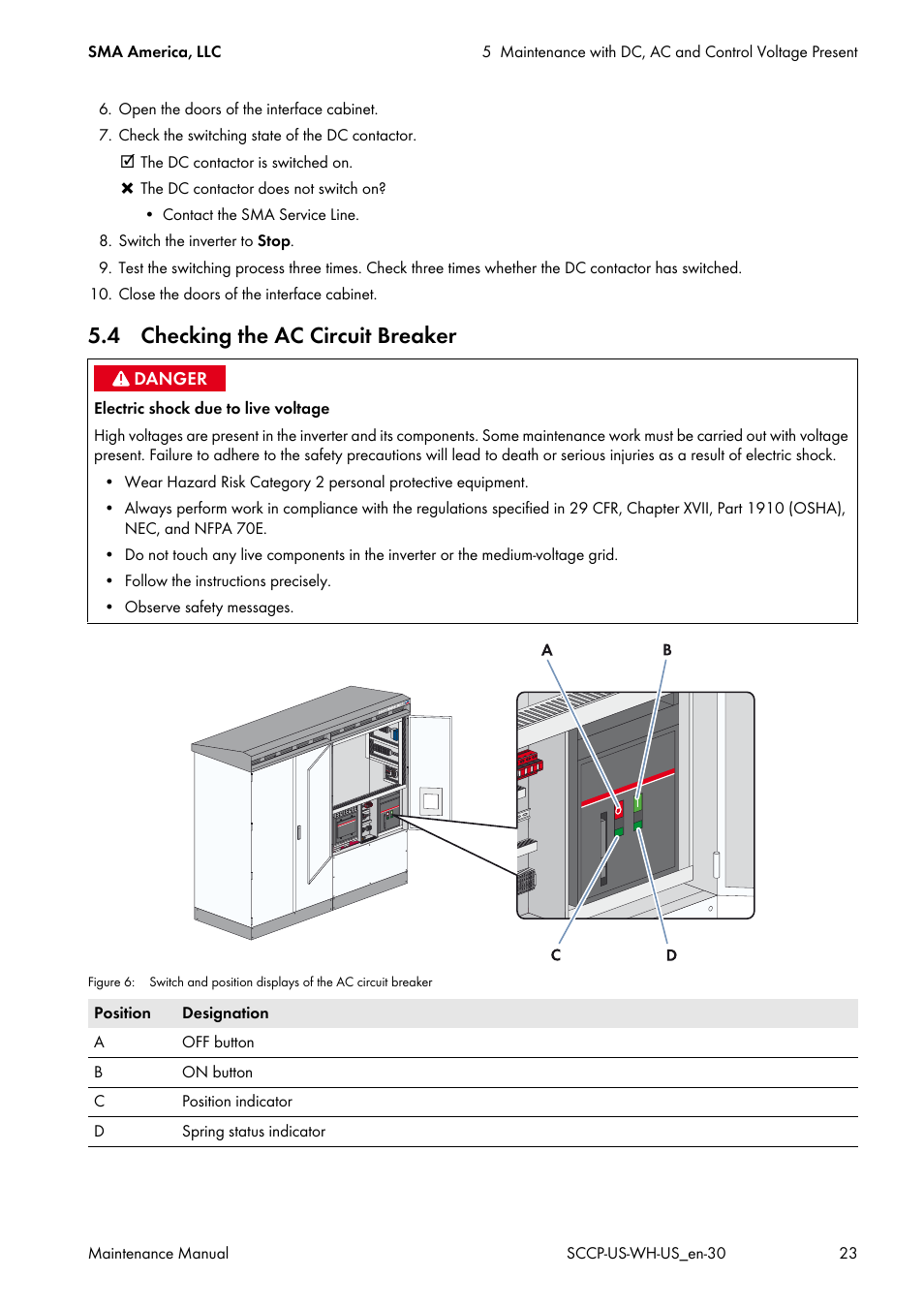 4 checking the ac circuit breaker | SMA SC 500CP-US Maintenance Manual User Manual | Page 23 / 52