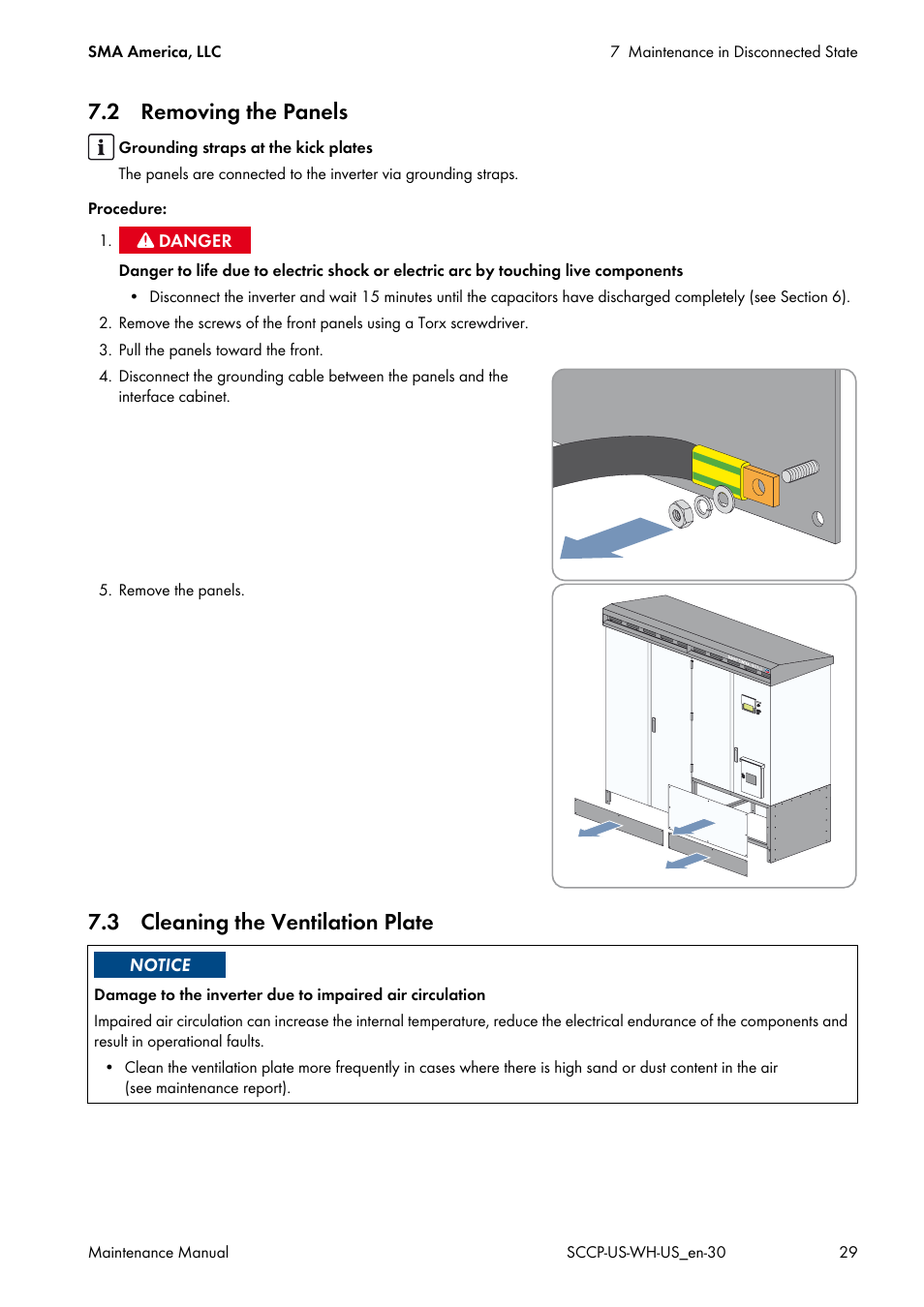 2 removing the panels, 3 cleaning the ventilation plate | SMA SC 500CP-US Maintenance Manual User Manual | Page 29 / 52