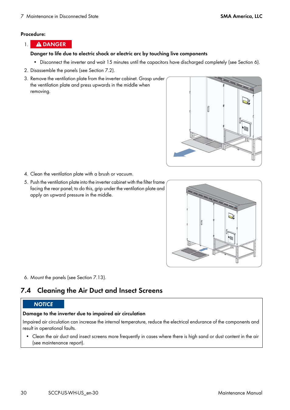 4 cleaning the air duct and insect screens | SMA SC 500CP-US Maintenance Manual User Manual | Page 30 / 52