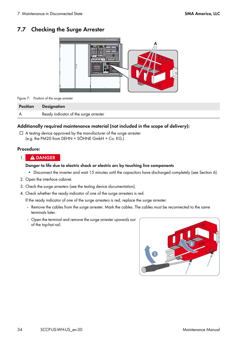 7 checking the surge arrester | SMA SC 500CP-US Maintenance Manual User Manual | Page 34 / 52