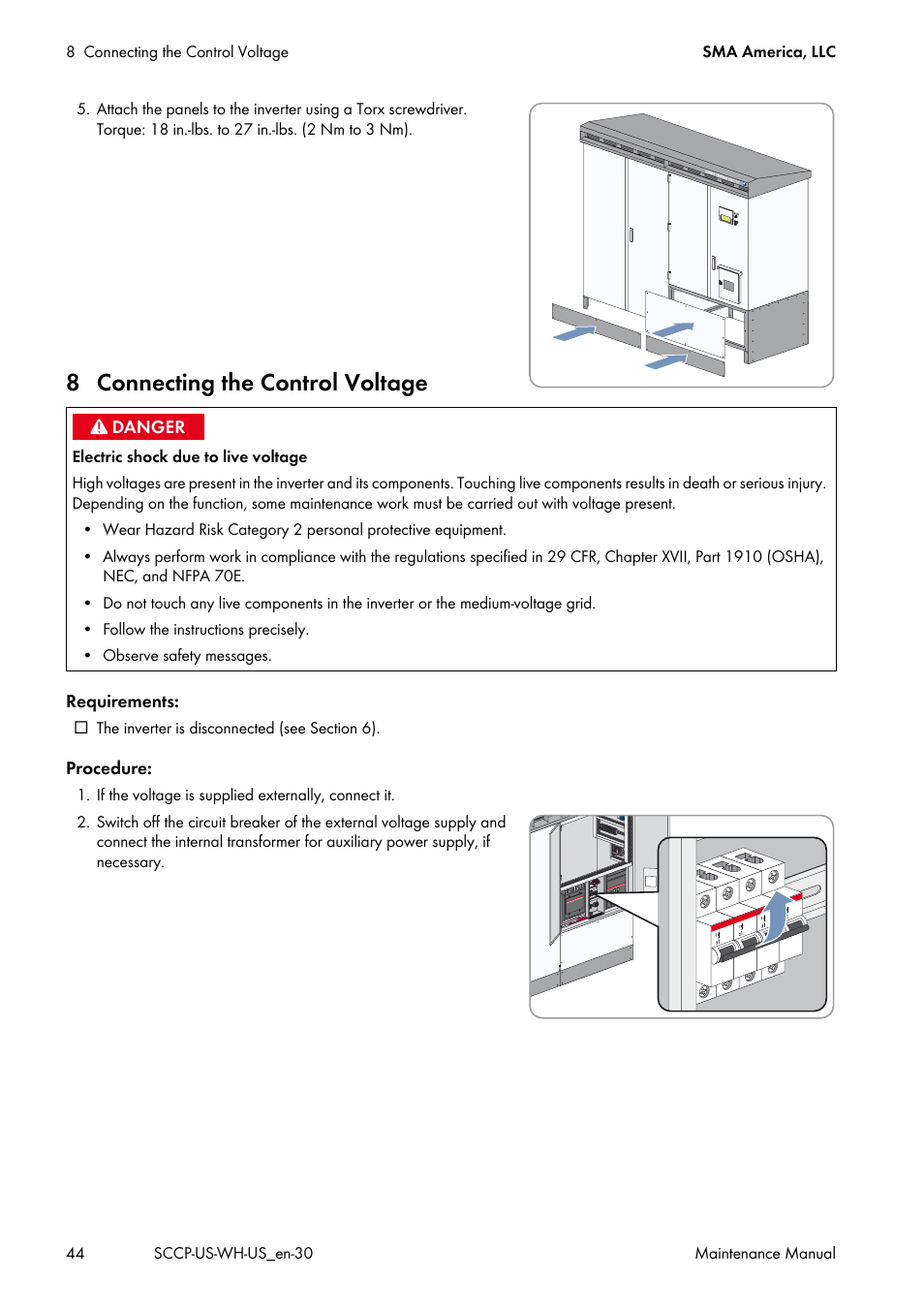 8 connecting the control voltage | SMA SC 500CP-US Maintenance Manual User Manual | Page 44 / 52