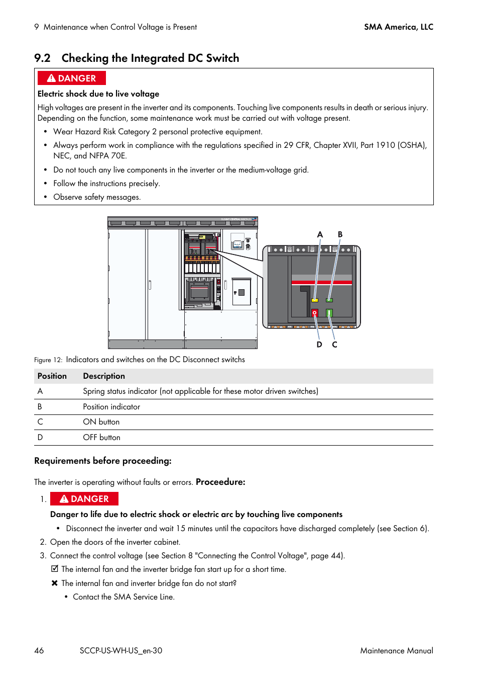 2 checking the integrated dc switch | SMA SC 500CP-US Maintenance Manual User Manual | Page 46 / 52