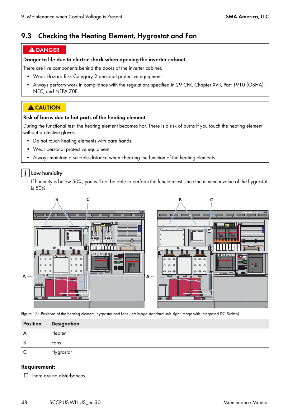 3 checking the heating element, hygrostat and fan | SMA SC 500CP-US Maintenance Manual User Manual | Page 48 / 52