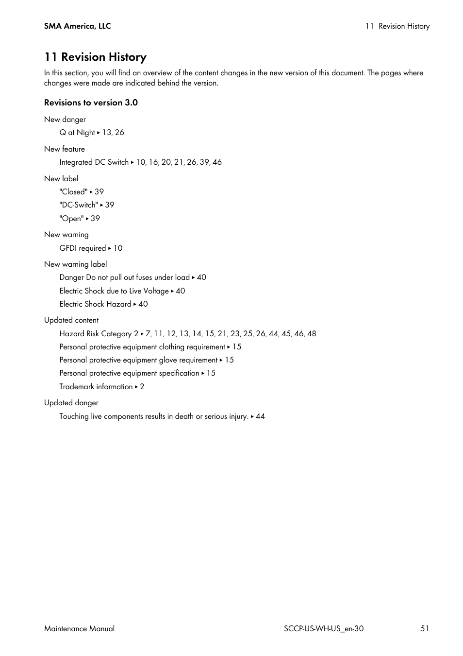 11 revision history | SMA SC 500CP-US Maintenance Manual User Manual | Page 51 / 52