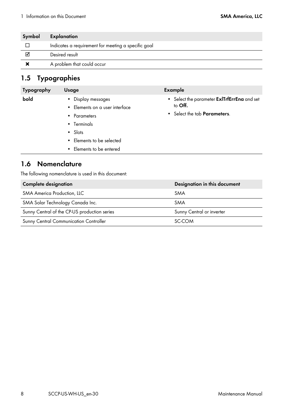 5 typographies, 6 nomenclature, 5 typographies 1.6 nomenclature | SMA SC 500CP-US Maintenance Manual User Manual | Page 8 / 52