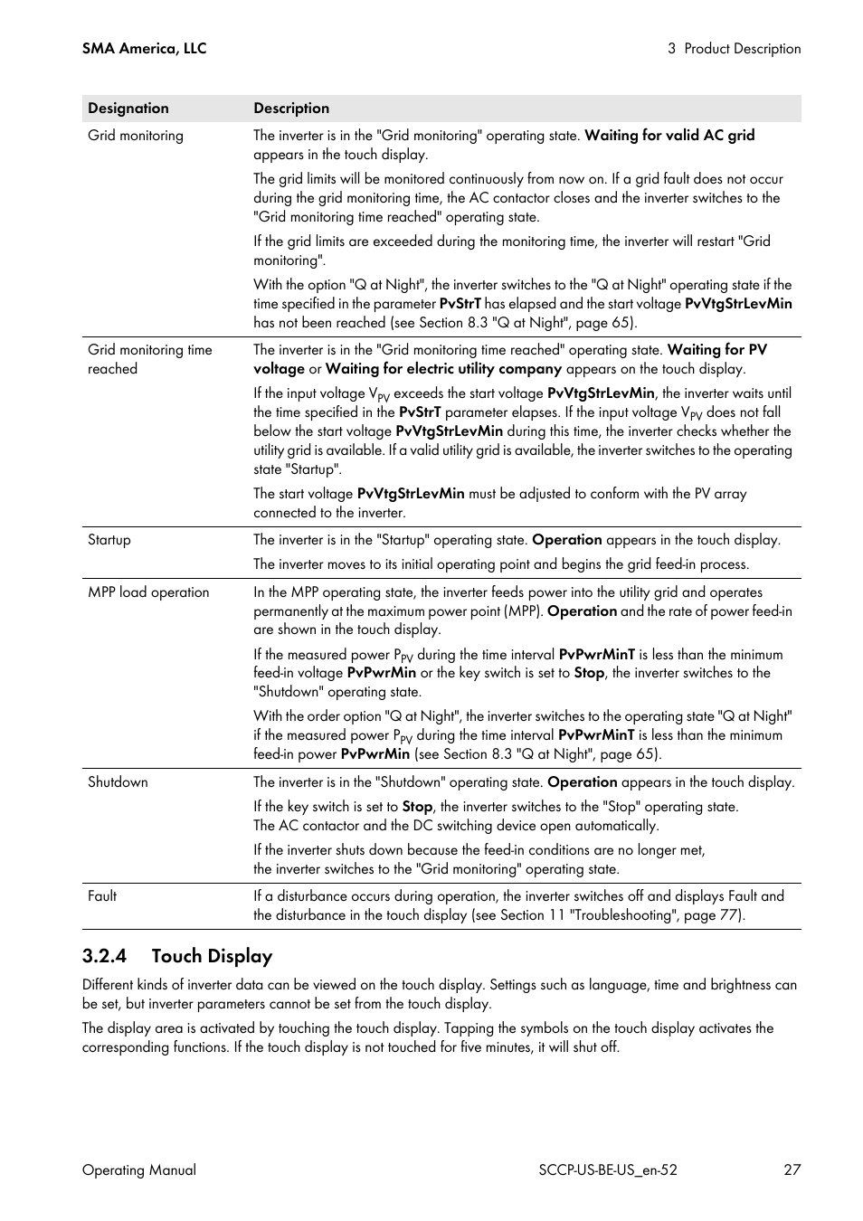 4 touch display | SMA SC 500CP-US-10 600V User Manual | Page 27 / 112