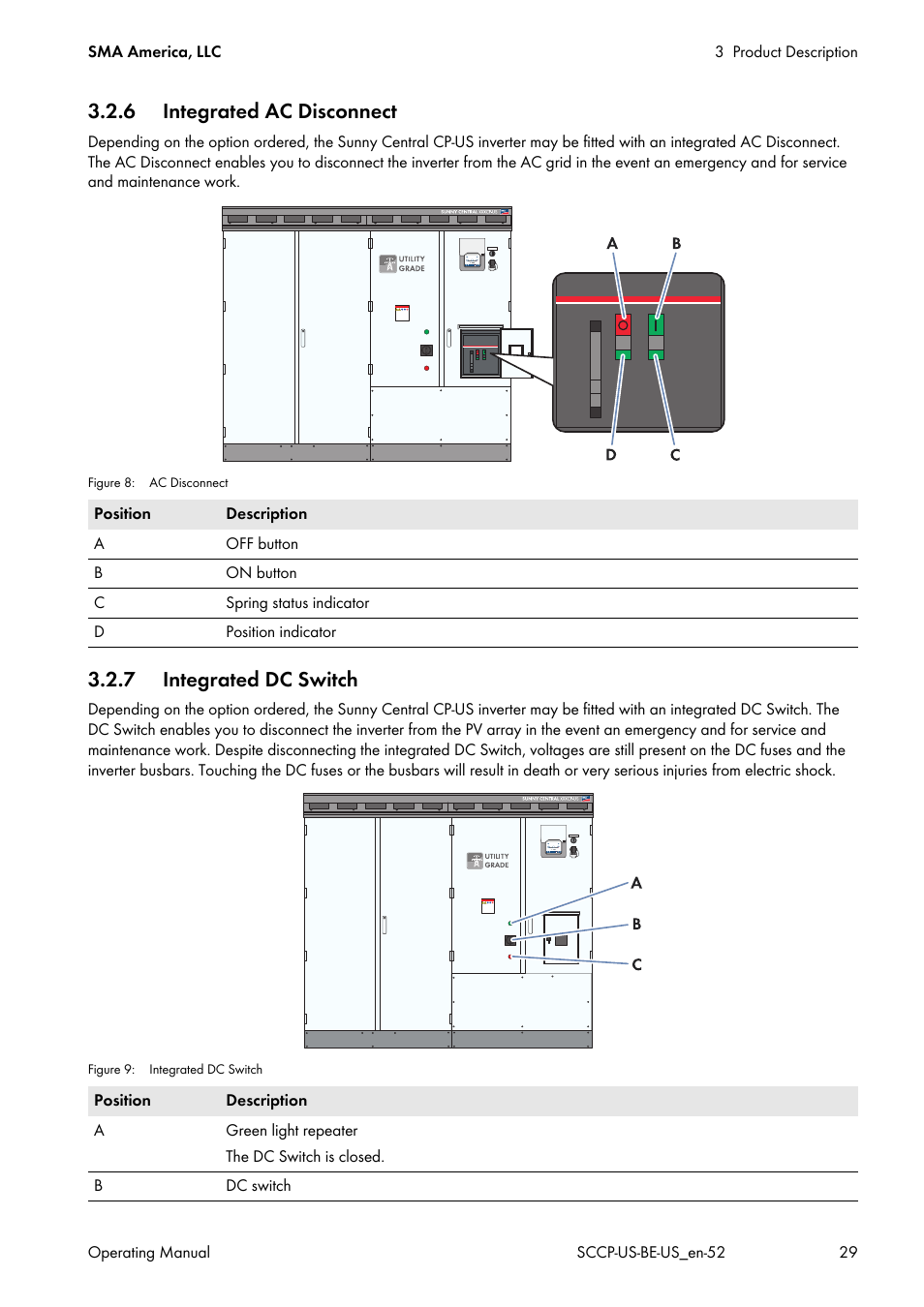 6 integrated ac disconnect, 7 integrated dc switch | SMA SC 500CP-US-10 600V User Manual | Page 29 / 112