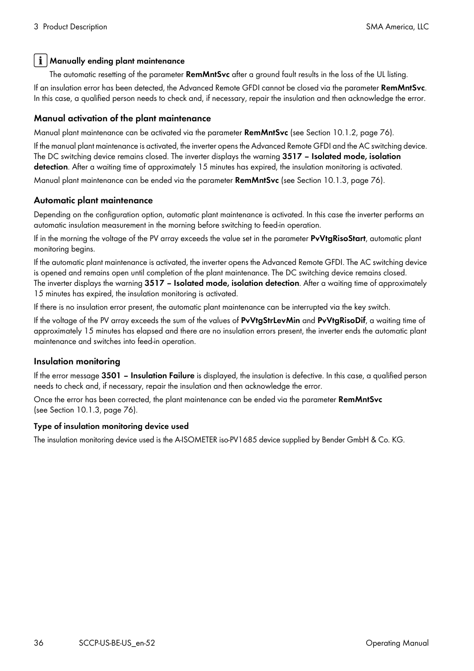 SMA SC 500CP-US-10 600V User Manual | Page 36 / 112