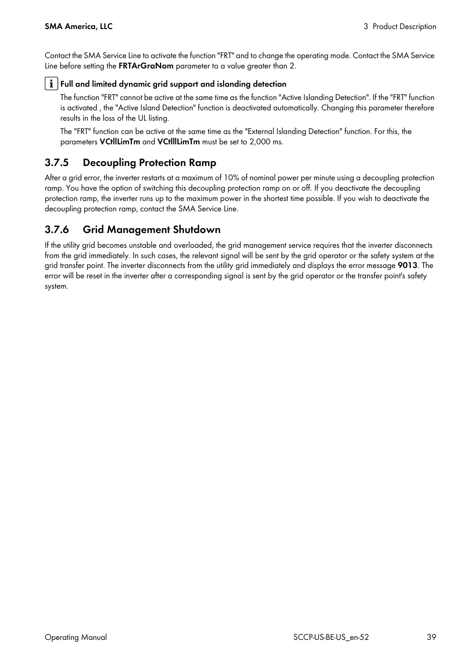 5 decoupling protection ramp, 6 grid management shutdown | SMA SC 500CP-US-10 600V User Manual | Page 39 / 112