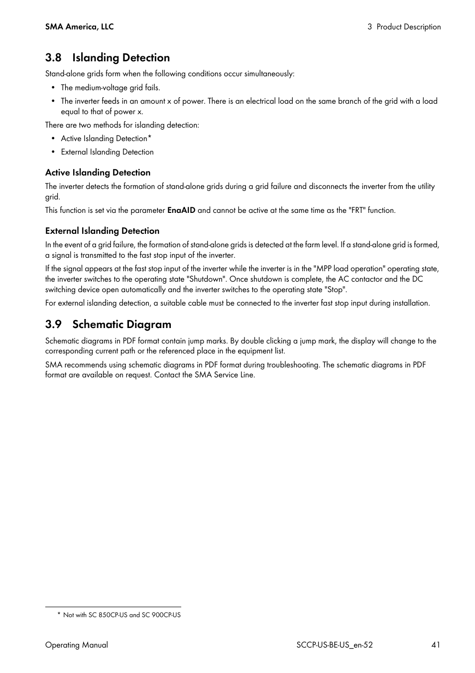 8 islanding detection, 9 schematic diagram, 8 islanding detection 3.9 schematic diagram | SMA SC 500CP-US-10 600V User Manual | Page 41 / 112