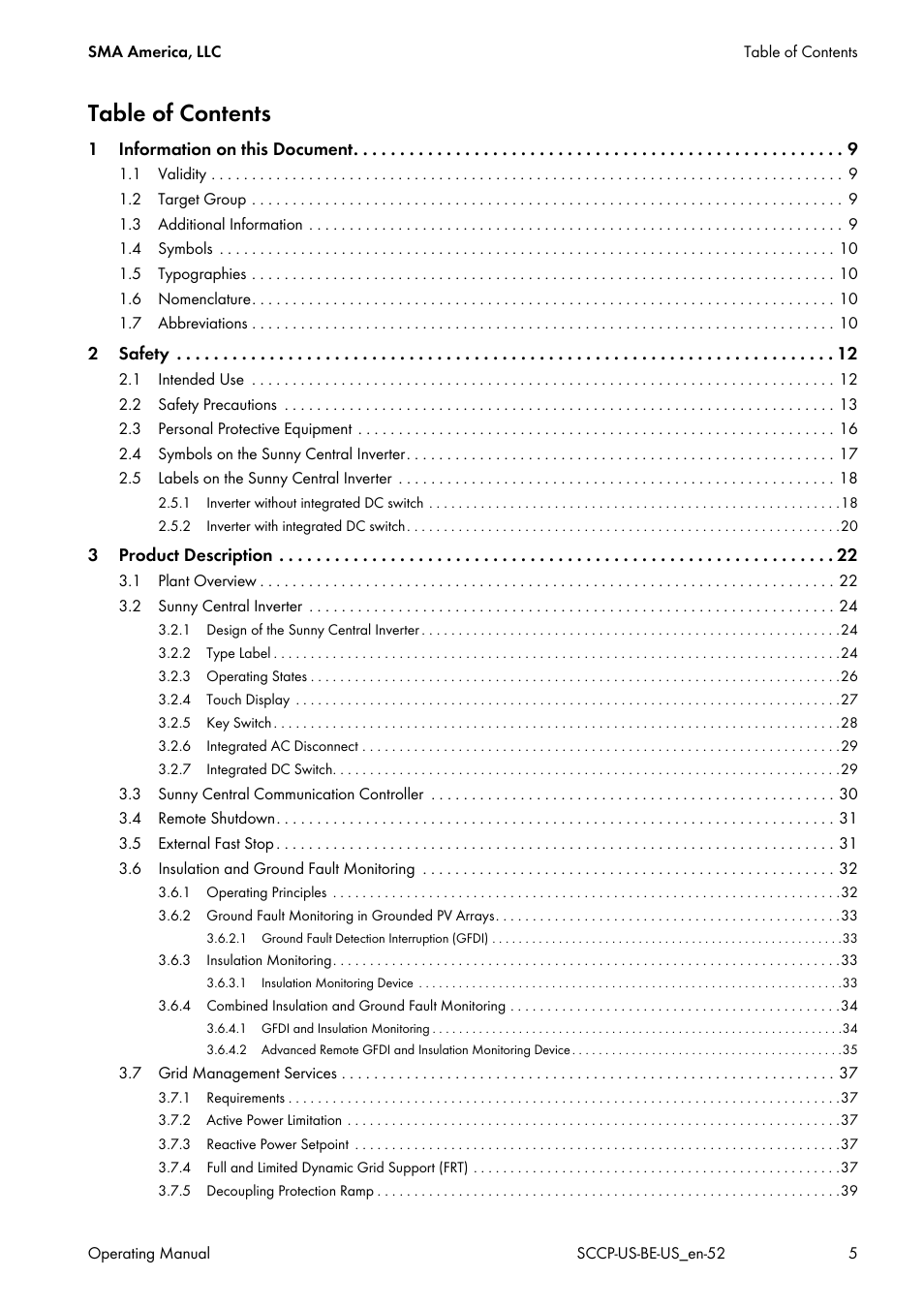 SMA SC 500CP-US-10 600V User Manual | Page 5 / 112