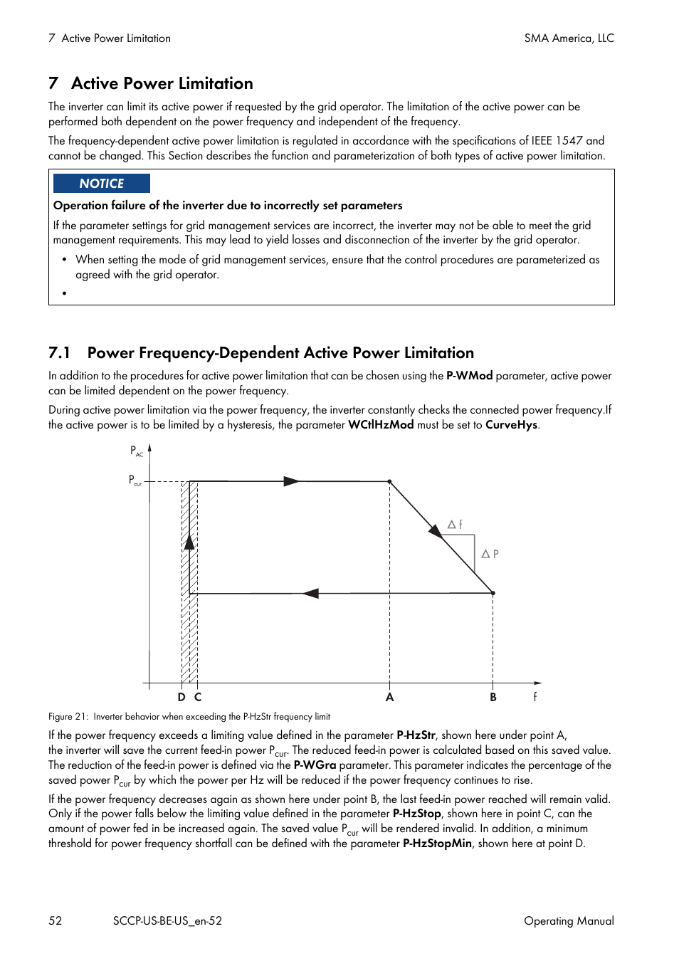 7 active power limitation, Ency (see section 7.1, Itation(see section 7 "active power | SMA SC 500CP-US-10 600V User Manual | Page 52 / 112