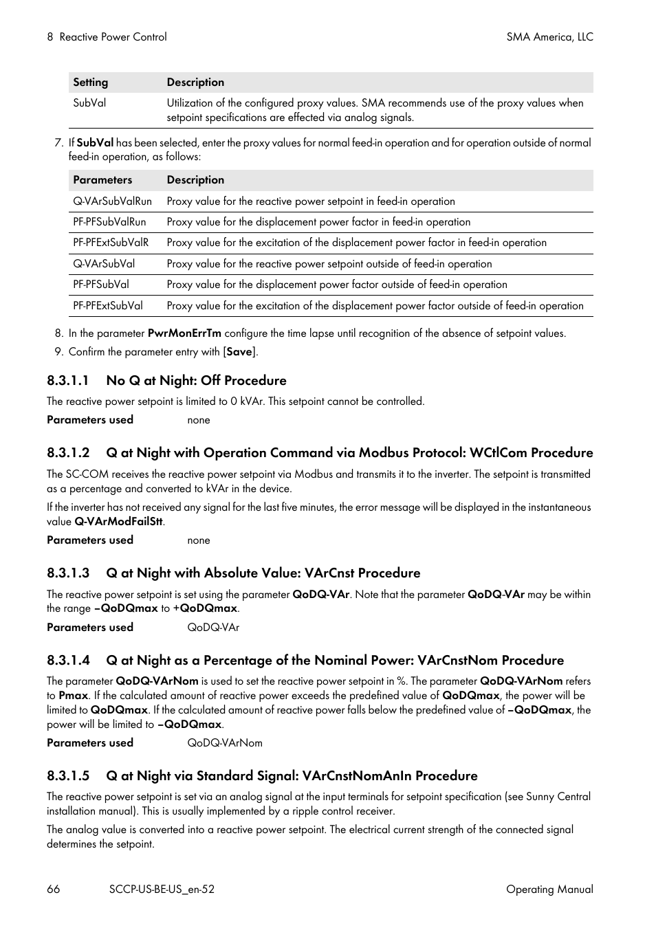 1 no q at night: off procedure | SMA SC 500CP-US-10 600V User Manual | Page 66 / 112