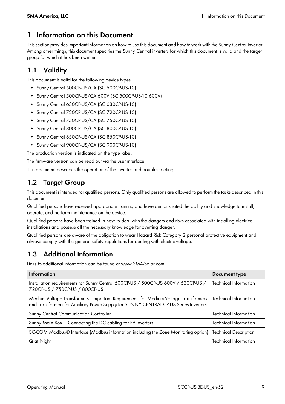 SMA SC 500CP-US-10 600V User Manual | Page 9 / 112