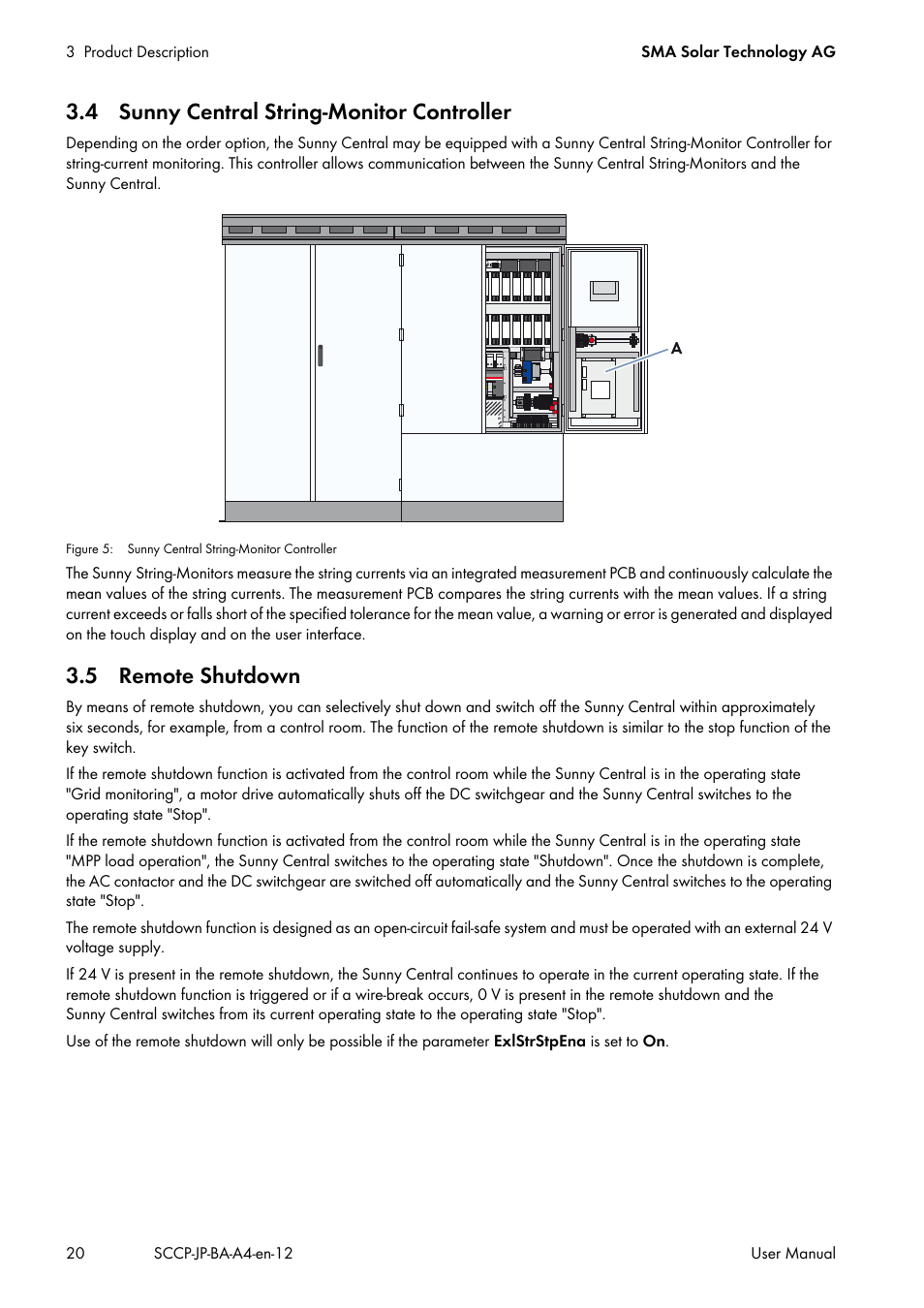 4 sunny central string-monitor controller, 5 remote shutdown | SMA SC 500CP-10-JP User Manual | Page 20 / 108