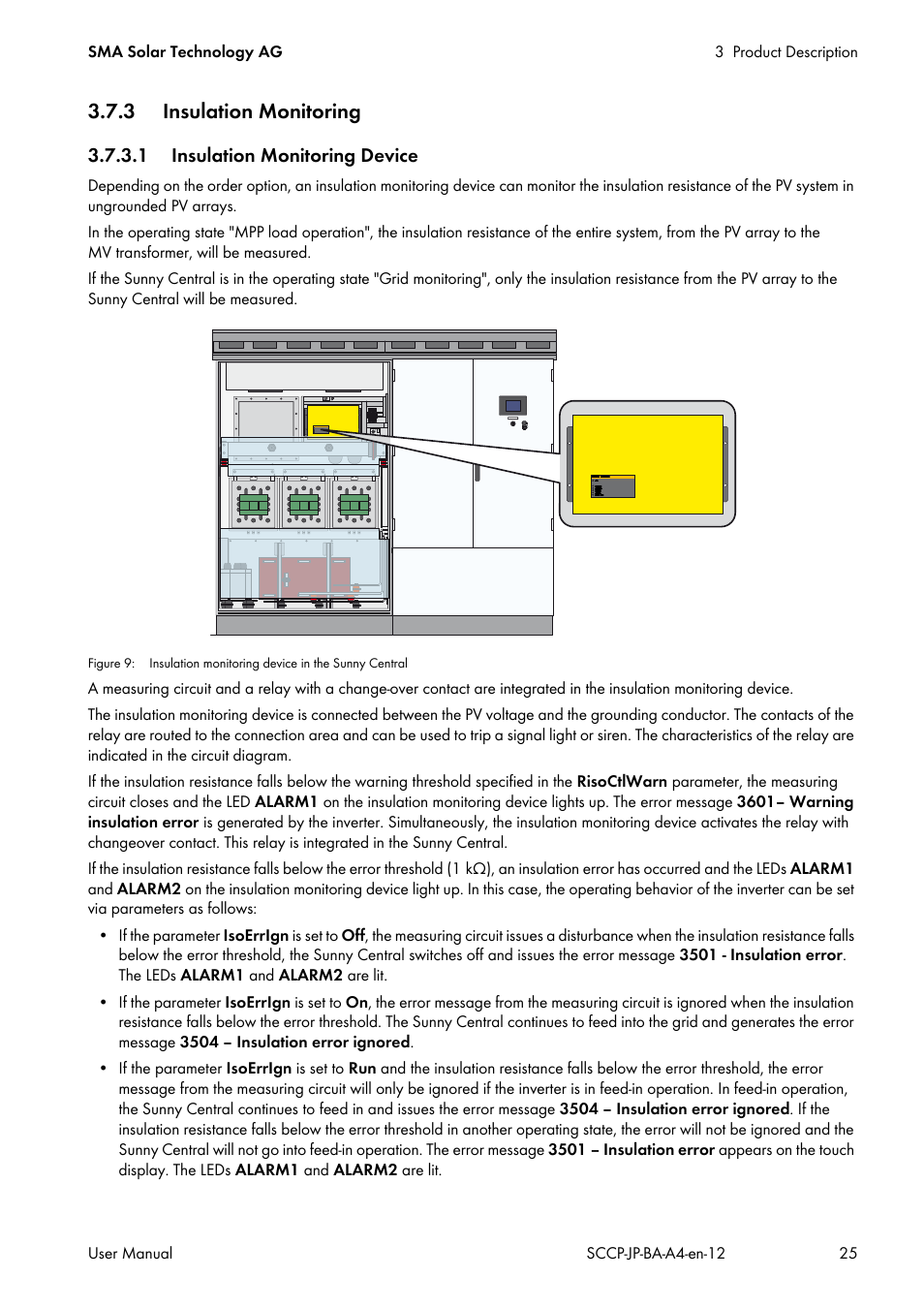 3 insulation monitoring, 1 insulation monitoring device | SMA SC 500CP-10-JP User Manual | Page 25 / 108