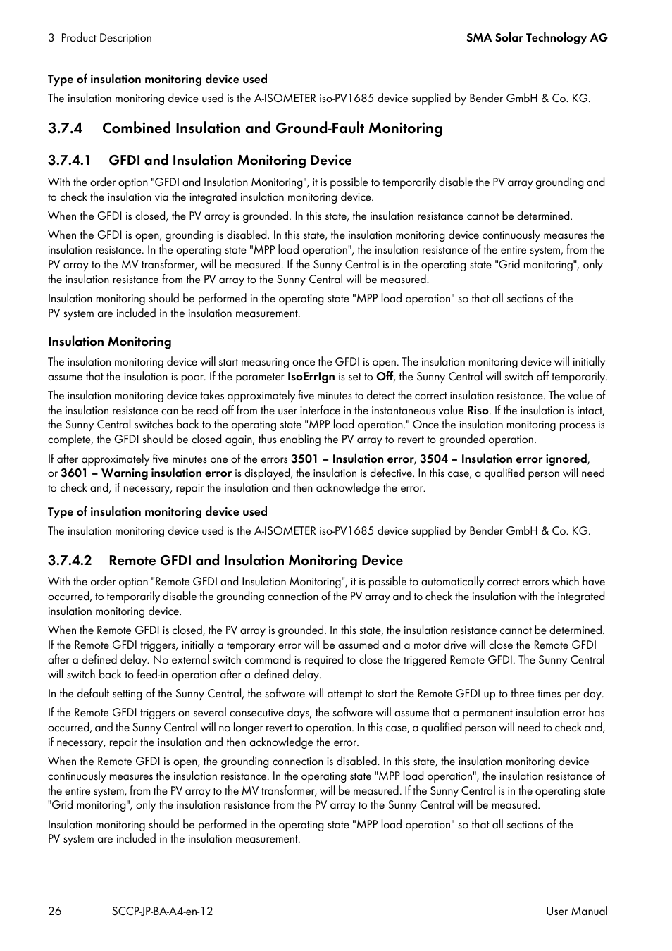4 combined insulation and ground-fault monitoring, 1 gfdi and insulation monitoring device, 2 remote gfdi and insulation monitoring device | SMA SC 500CP-10-JP User Manual | Page 26 / 108