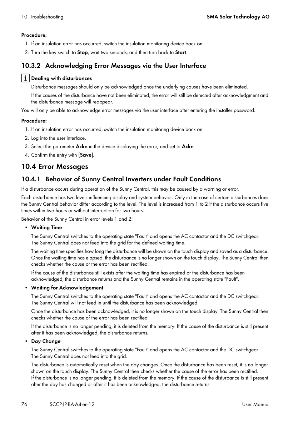 4 error messages | SMA SC 500CP-10-JP User Manual | Page 76 / 108