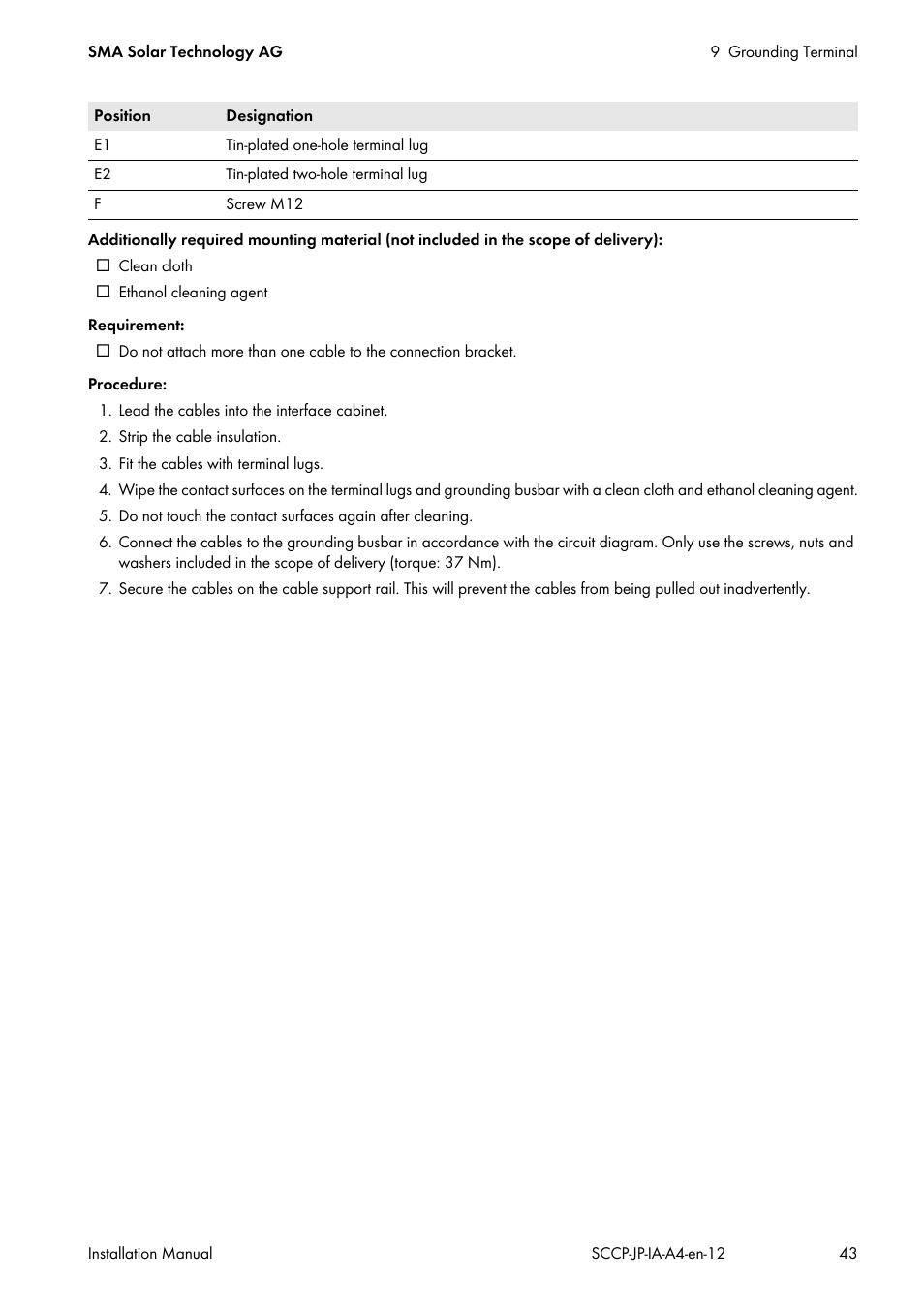 SMA SC 500CP-10-JP Installation Manual User Manual | Page 43 / 88