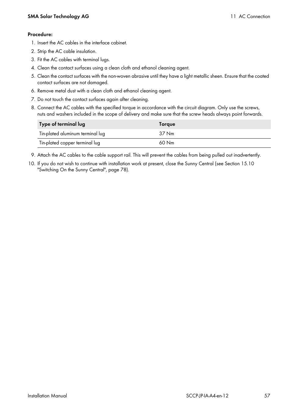 SMA SC 500CP-10-JP Installation Manual User Manual | Page 57 / 88