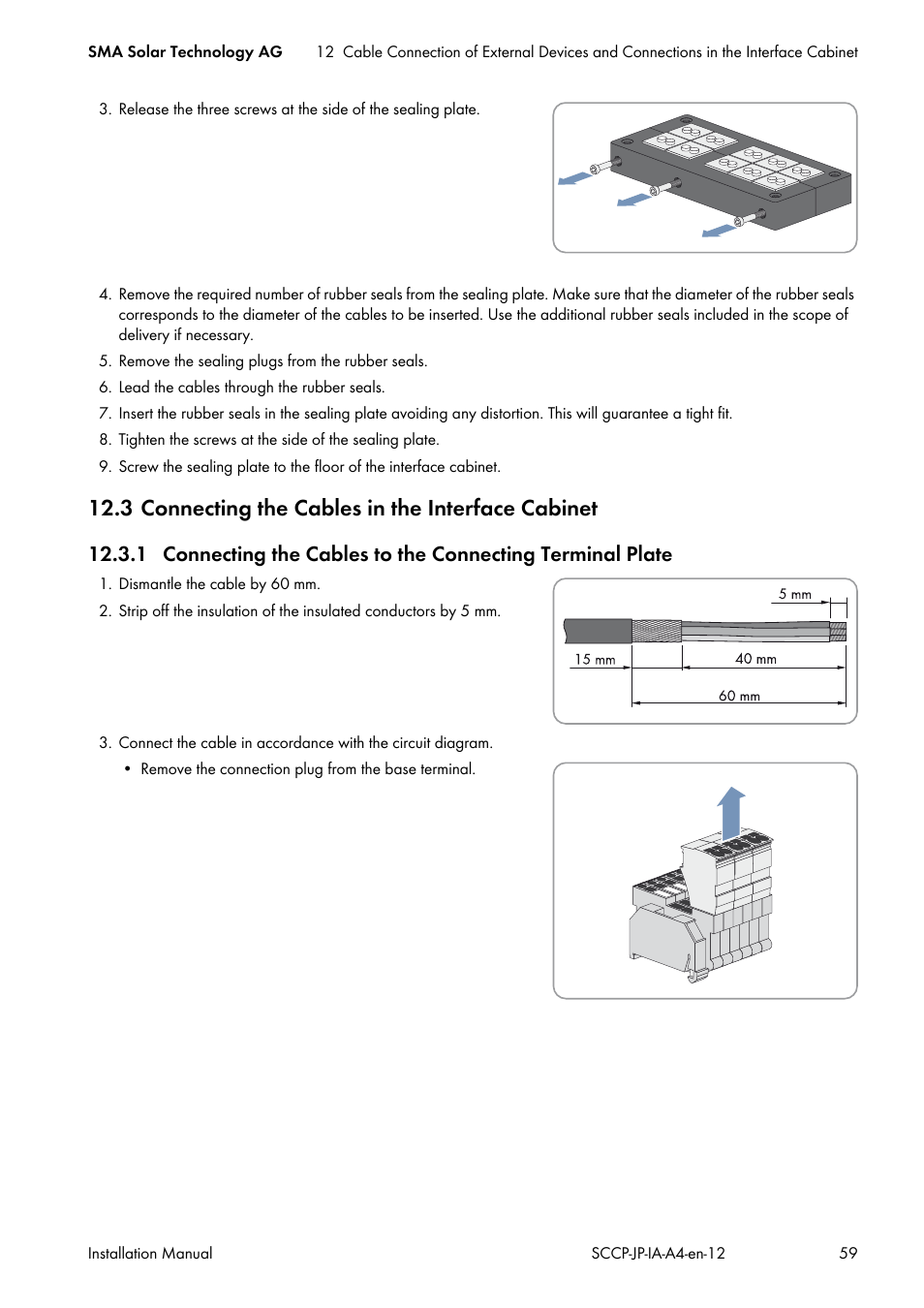 3 connecting the cables in the interface cabinet | SMA SC 500CP-10-JP Installation Manual User Manual | Page 59 / 88