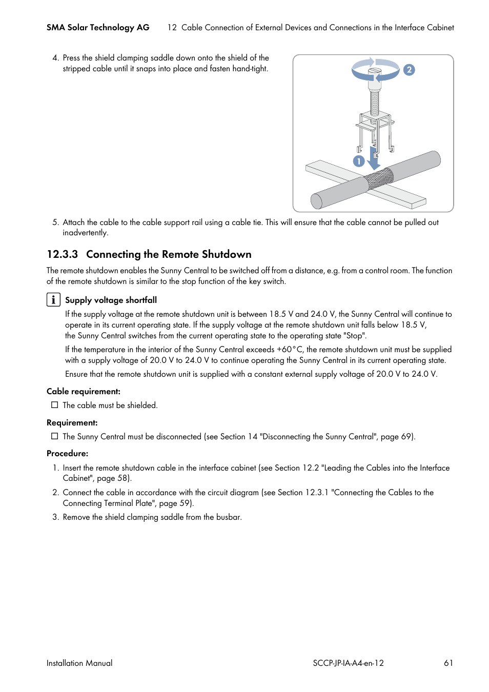 3 connecting the remote shutdown | SMA SC 500CP-10-JP Installation Manual User Manual | Page 61 / 88