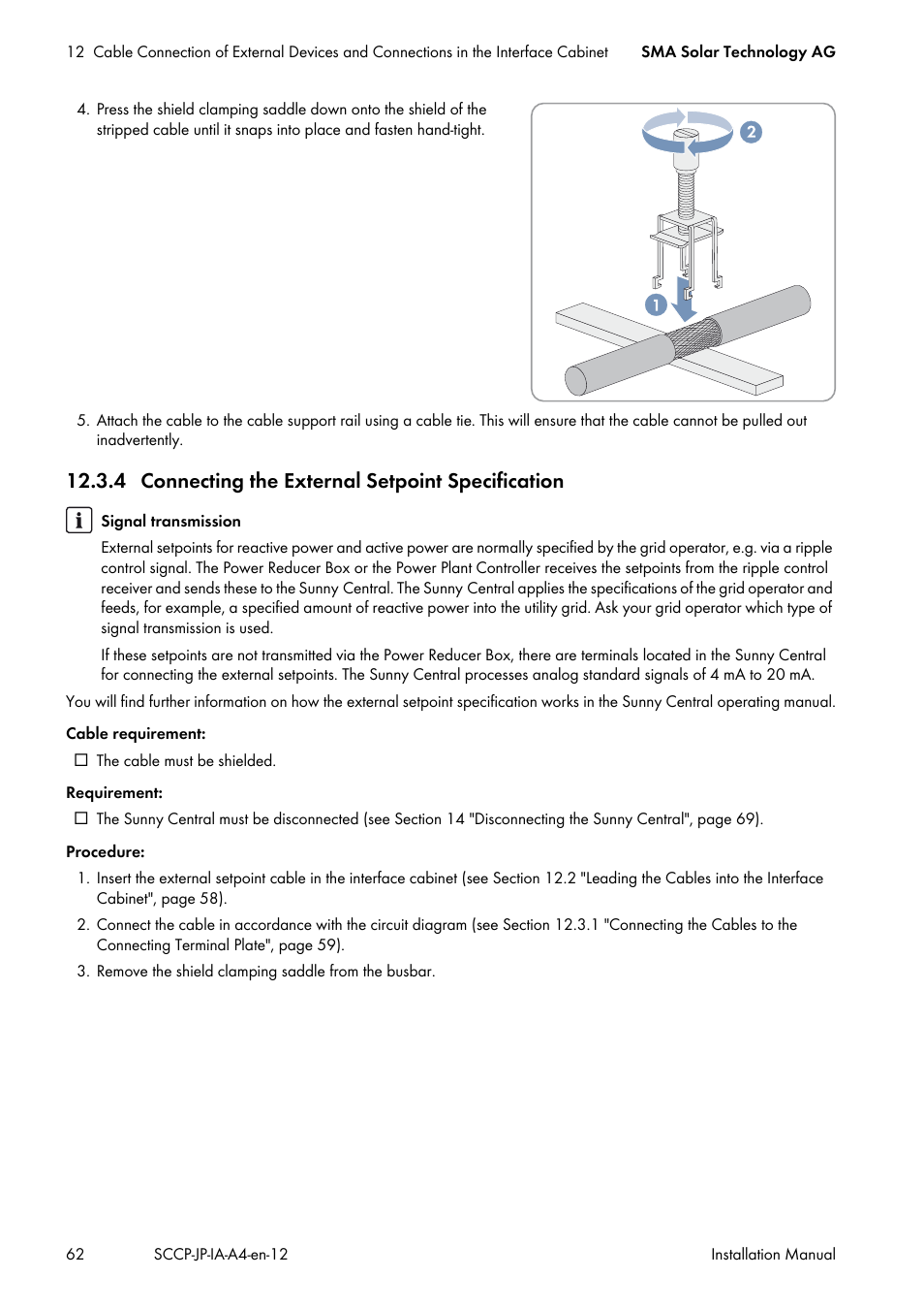 4 connecting the external setpoint specification | SMA SC 500CP-10-JP Installation Manual User Manual | Page 62 / 88