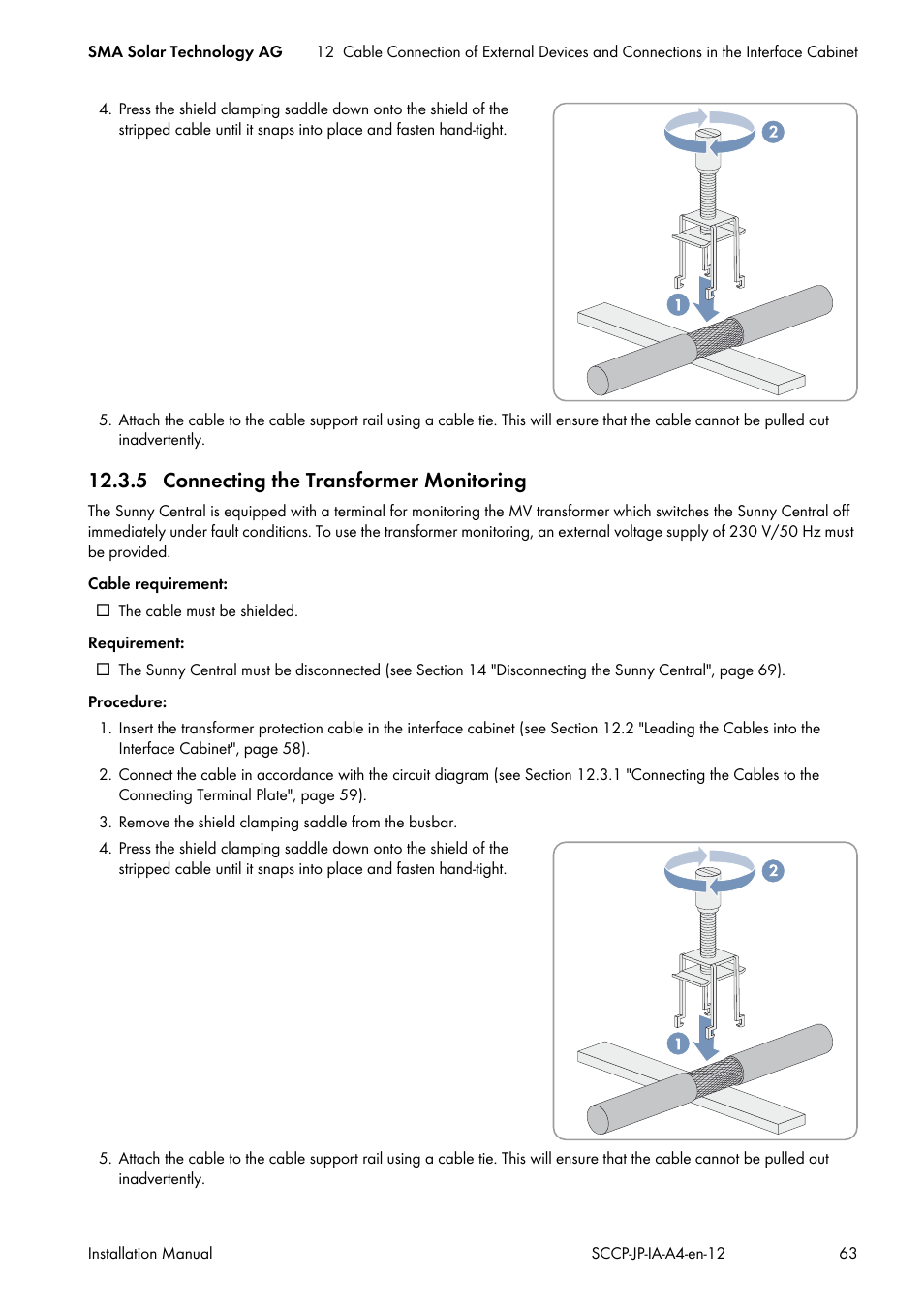 5 connecting the transformer monitoring | SMA SC 500CP-10-JP Installation Manual User Manual | Page 63 / 88