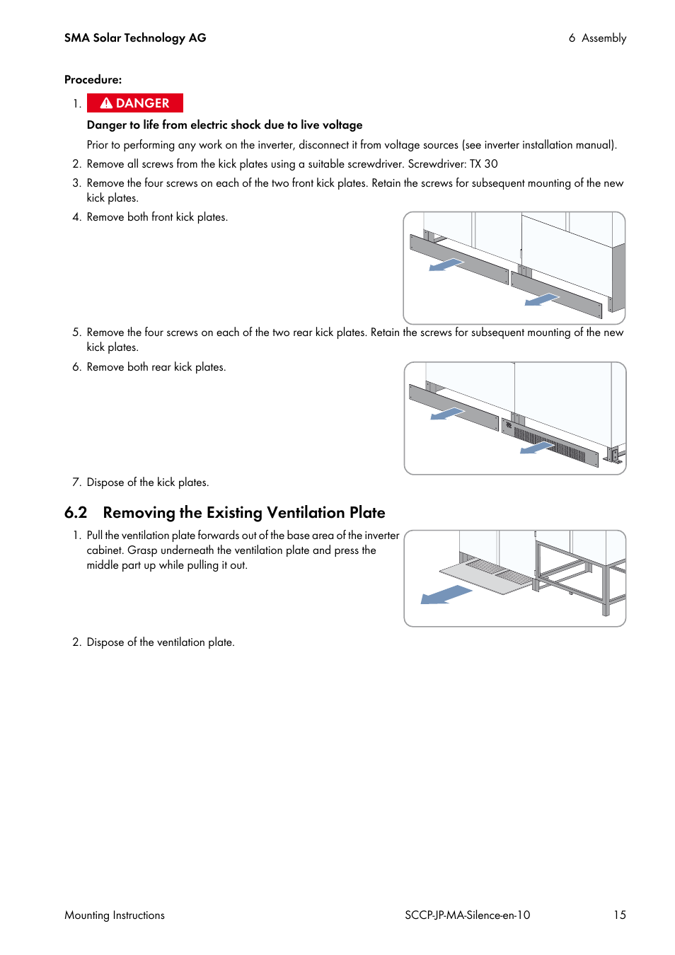 2 removing the existing ventilation plate | SMA SC 500CP-10-JP Mounting Instructions User Manual | Page 15 / 36