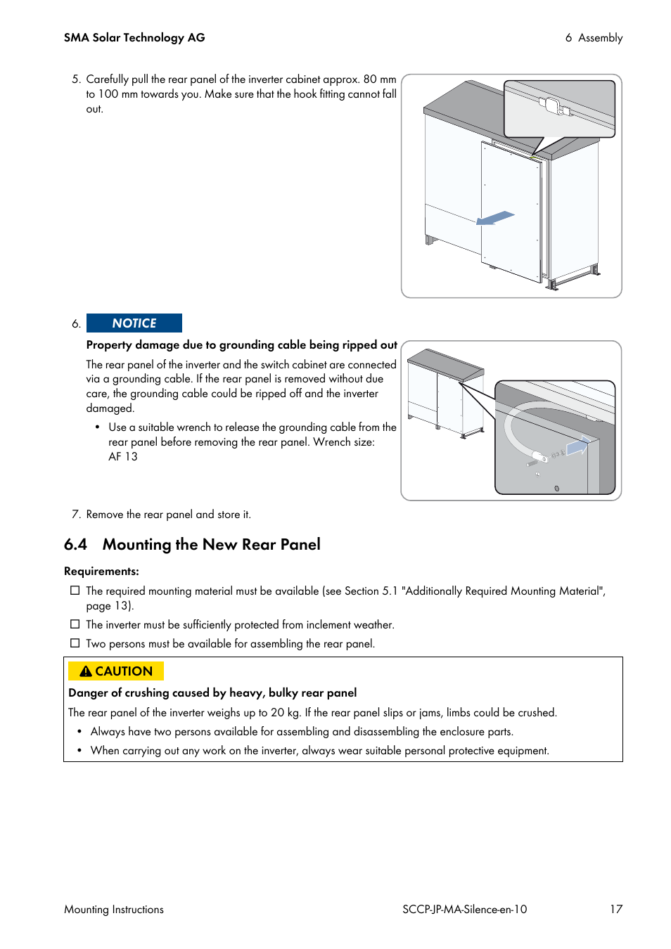 4 mounting the new rear panel | SMA SC 500CP-10-JP Mounting Instructions User Manual | Page 17 / 36