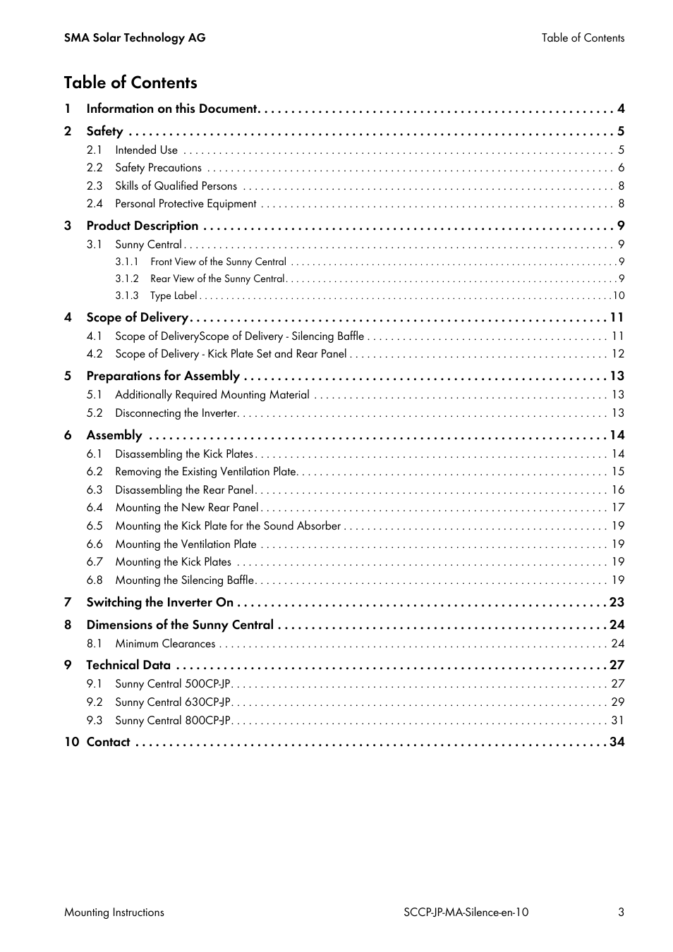 SMA SC 500CP-10-JP Mounting Instructions User Manual | Page 3 / 36