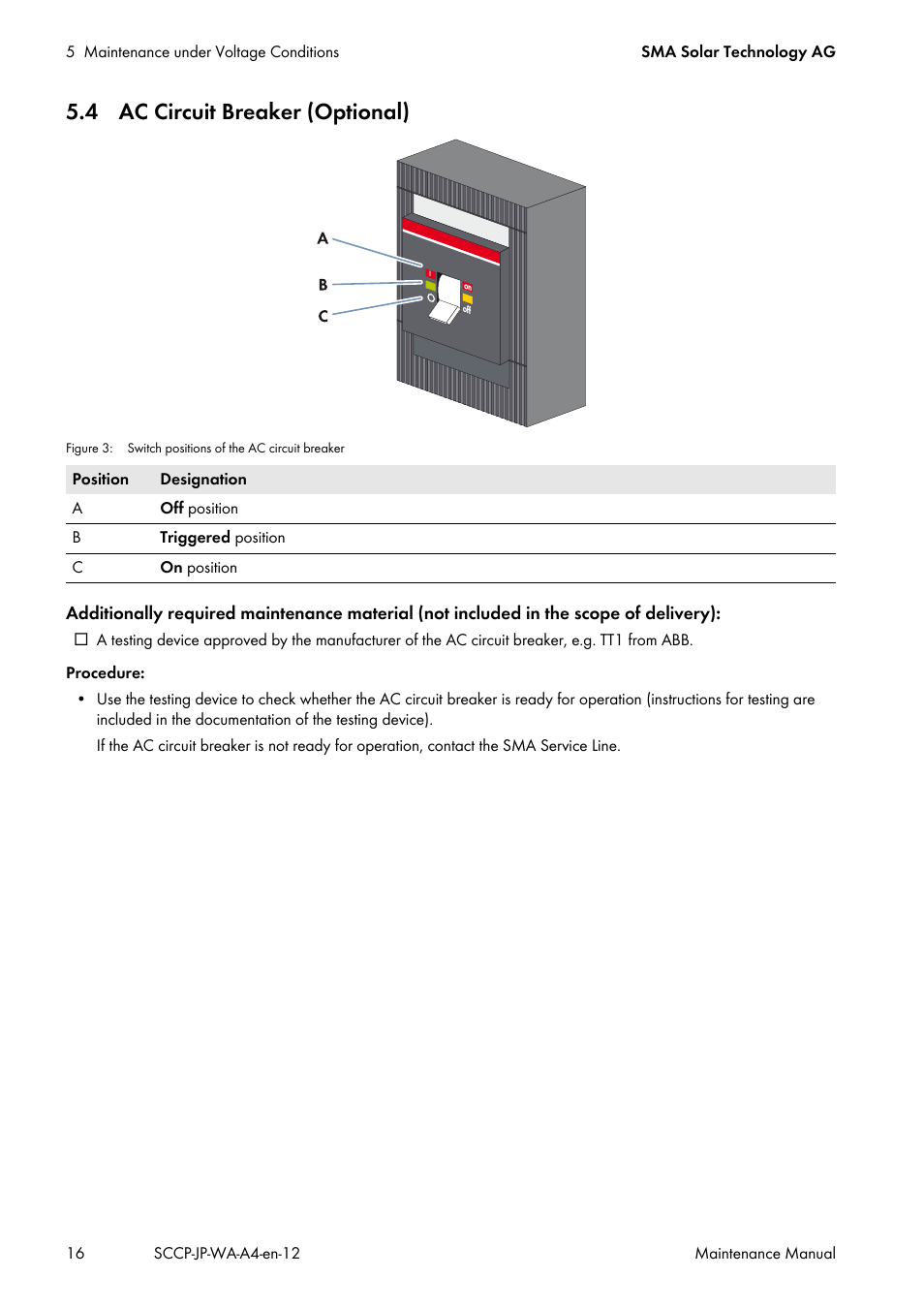 4 ac circuit breaker (optional) | SMA SC 500CP-10-JP Maintenance Manual User Manual | Page 16 / 52