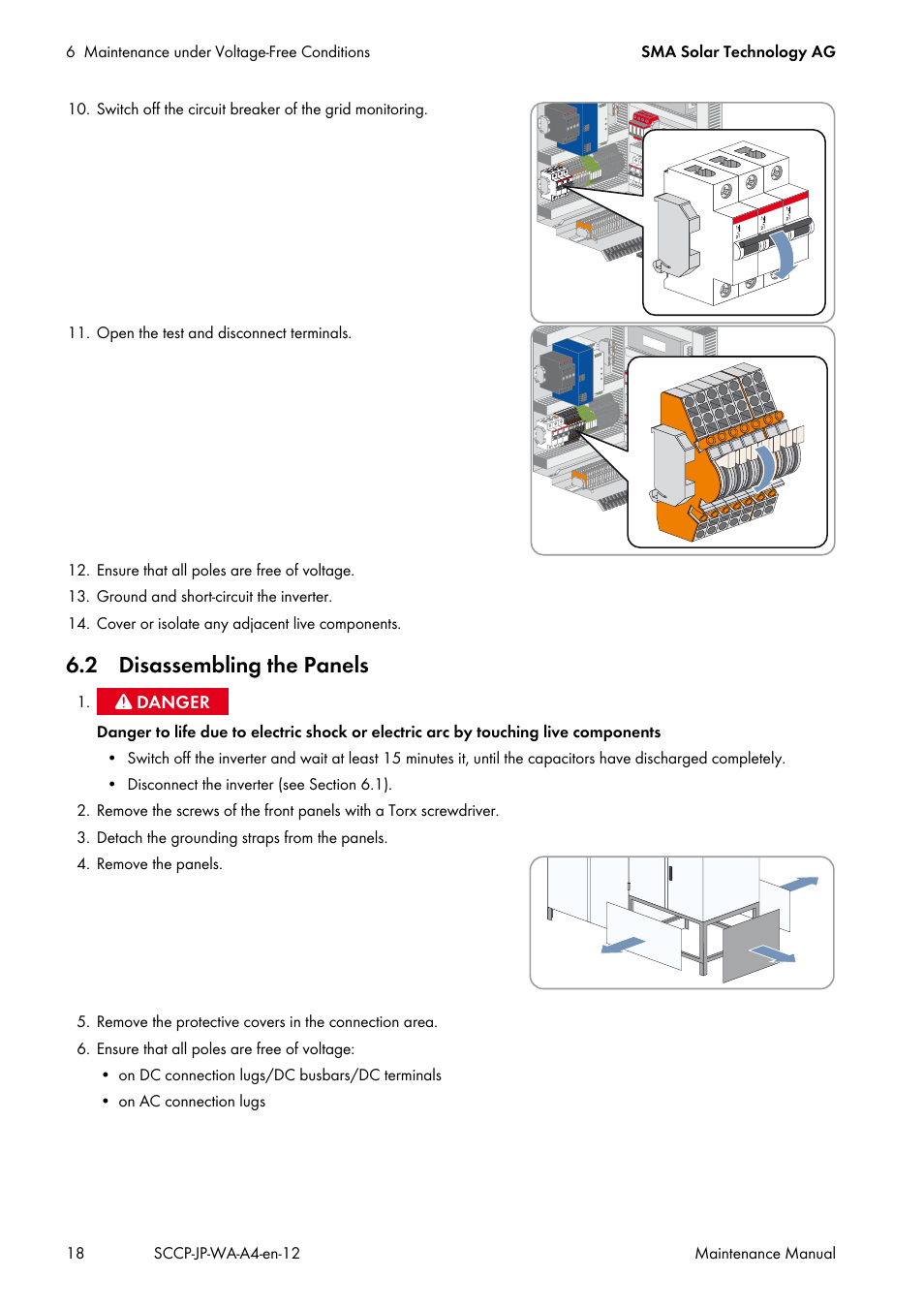 2 disassembling the panels | SMA SC 500CP-10-JP Maintenance Manual User Manual | Page 18 / 52