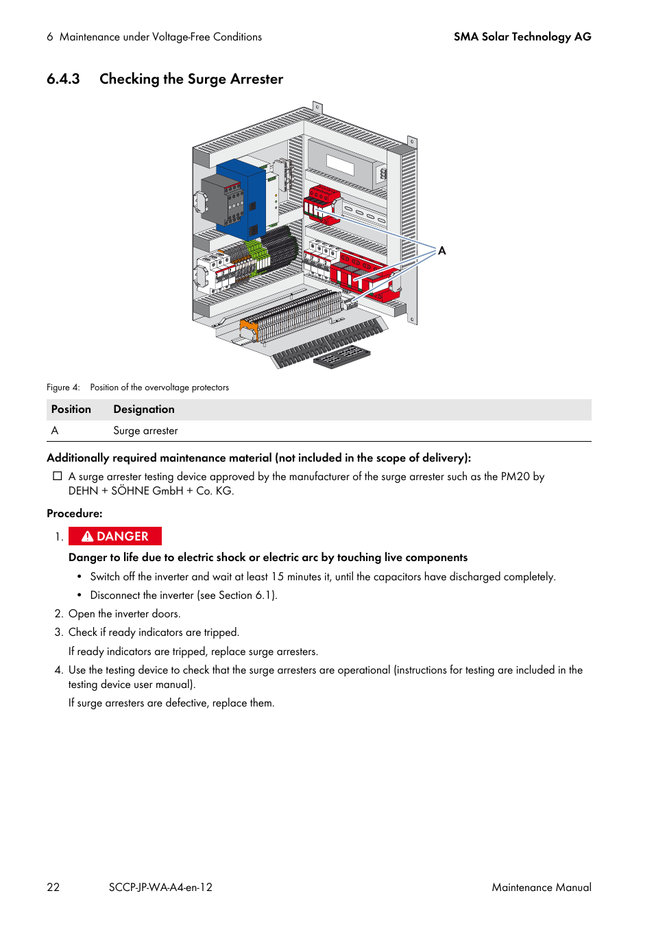 3 checking the surge arrester | SMA SC 500CP-10-JP Maintenance Manual User Manual | Page 22 / 52