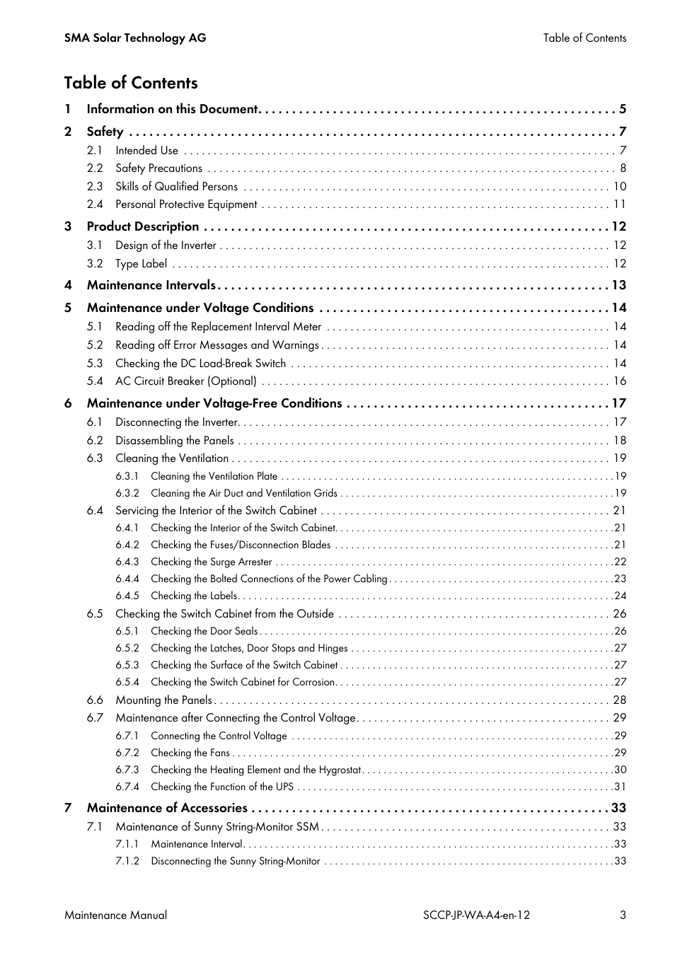 SMA SC 500CP-10-JP Maintenance Manual User Manual | Page 3 / 52