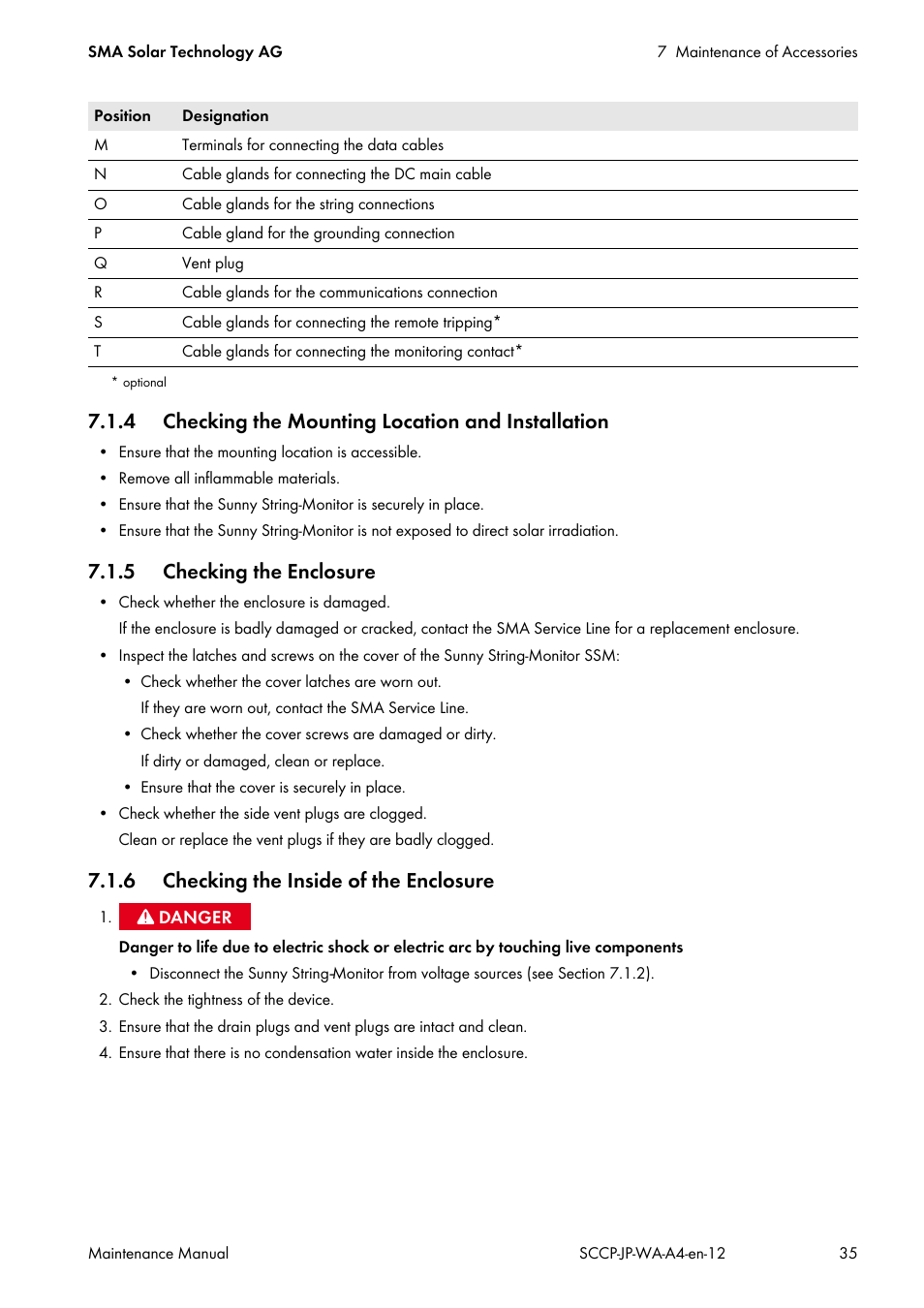 4 checking the mounting location and installation, 5 checking the enclosure, 6 checking the inside of the enclosure | SMA SC 500CP-10-JP Maintenance Manual User Manual | Page 35 / 52