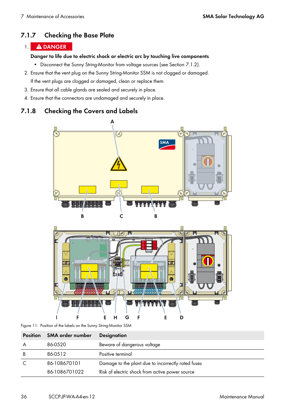 7 checking the base plate, 8 checking the covers and labels | SMA SC 500CP-10-JP Maintenance Manual User Manual | Page 36 / 52