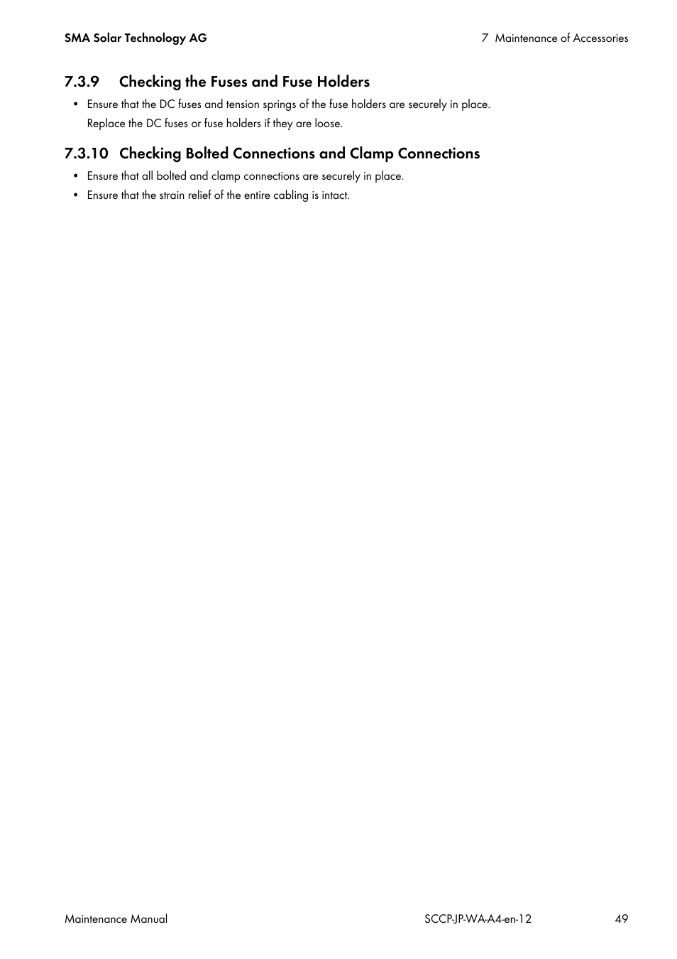 9 checking the fuses and fuse holders | SMA SC 500CP-10-JP Maintenance Manual User Manual | Page 49 / 52