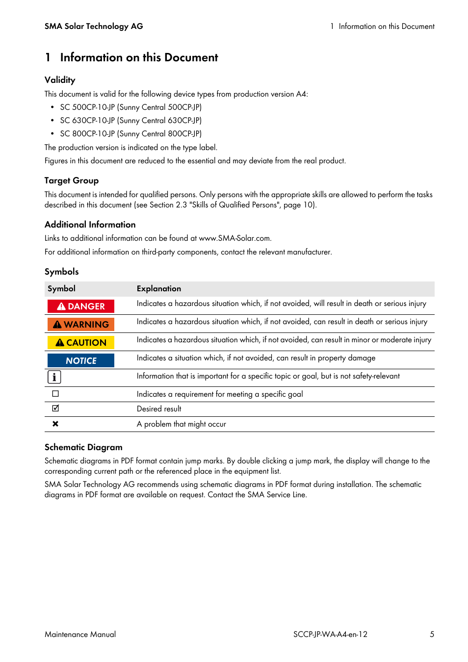 1 information on this document | SMA SC 500CP-10-JP Maintenance Manual User Manual | Page 5 / 52