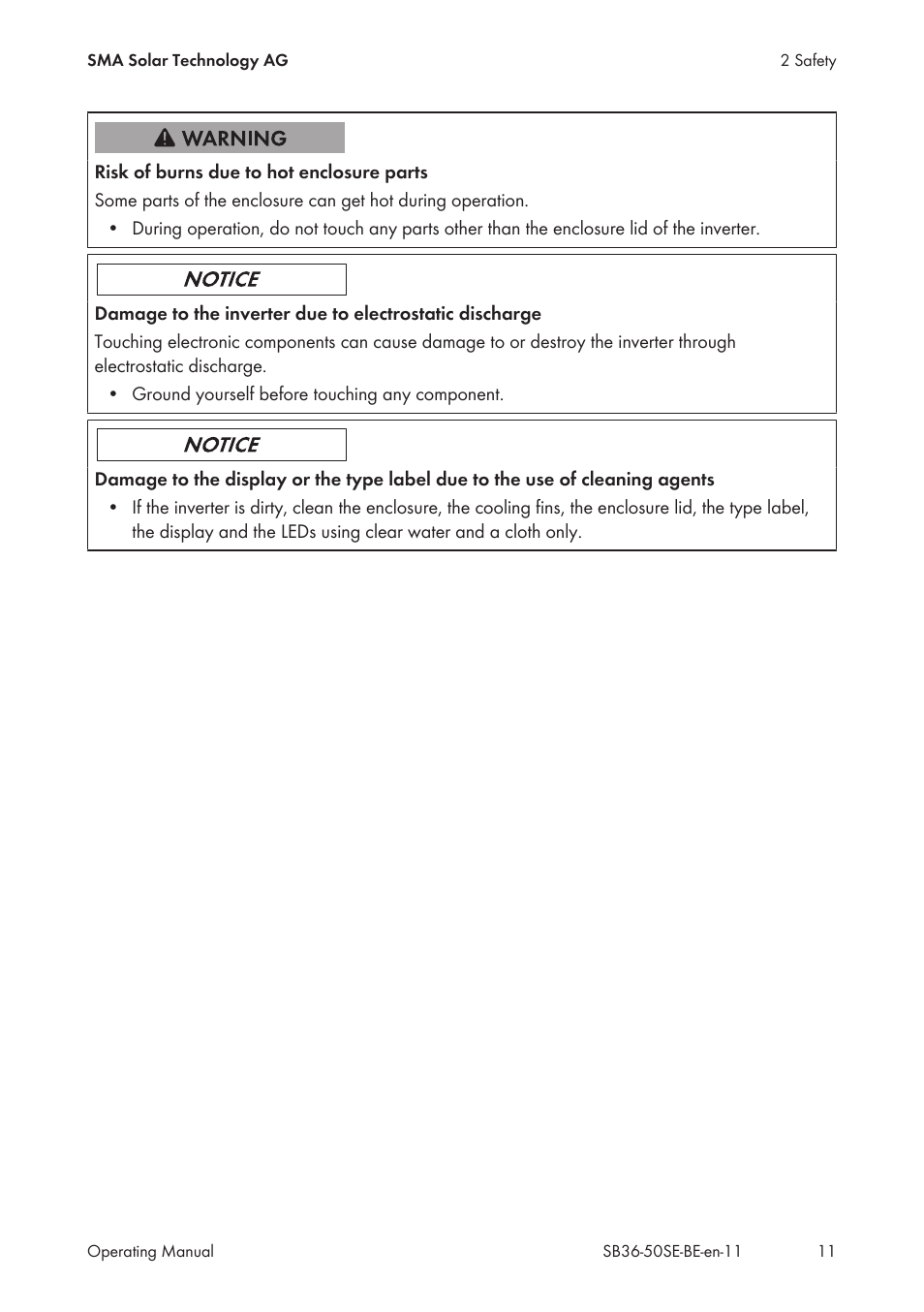 SMA SB 3600SE-10 User Manual | Page 11 / 68