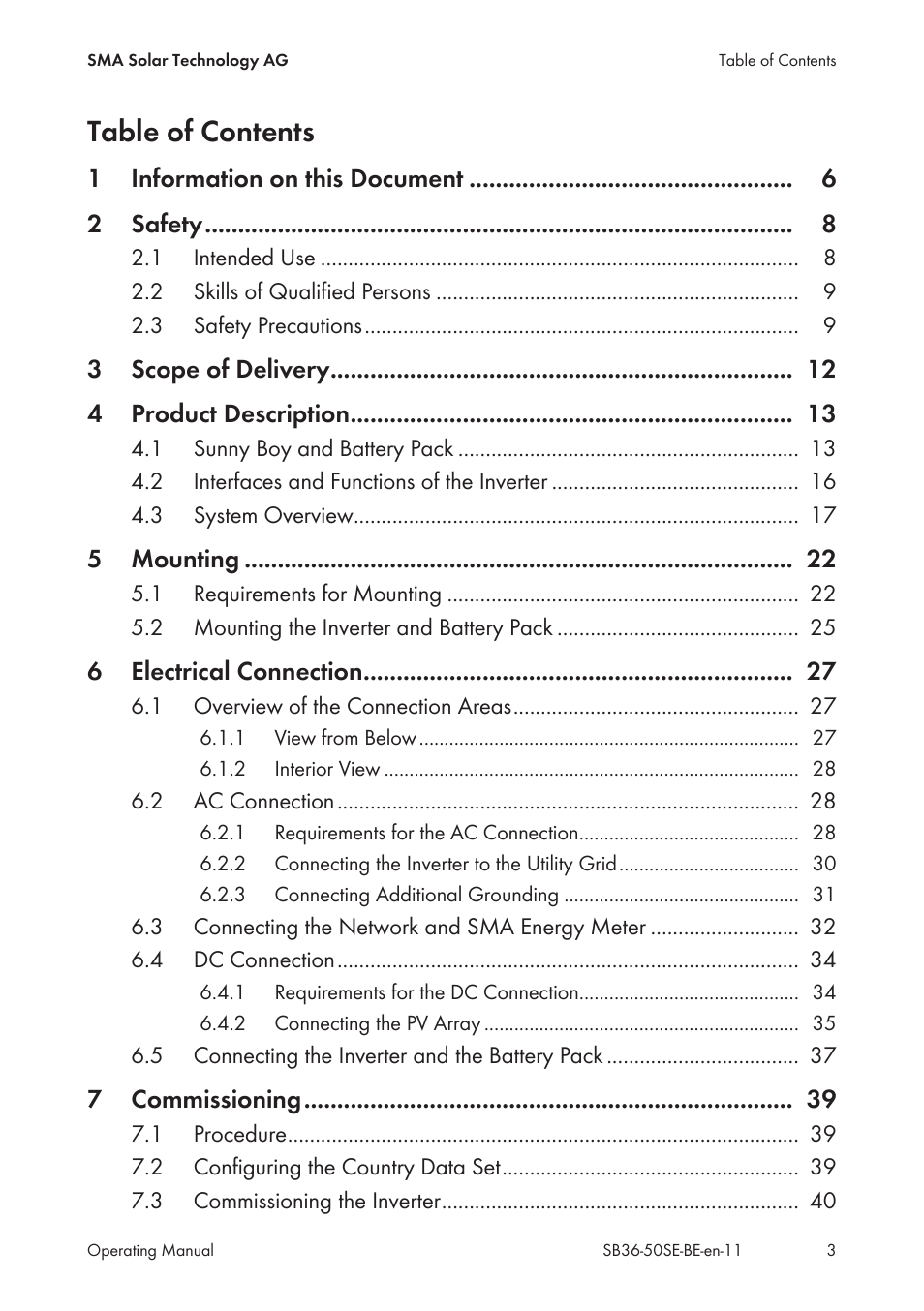 SMA SB 3600SE-10 User Manual | Page 3 / 68