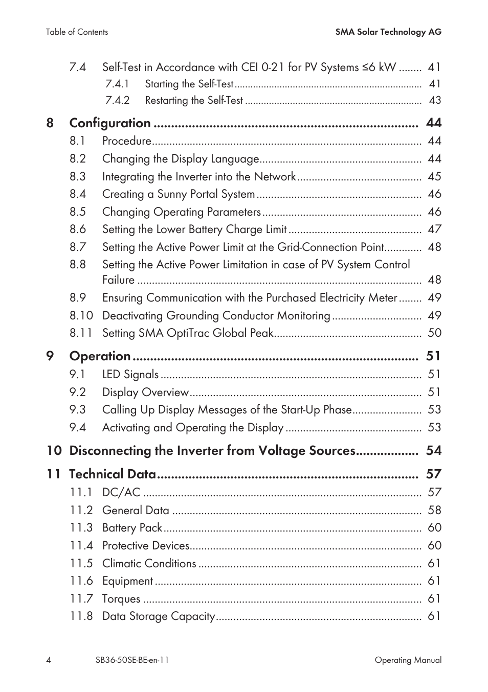 SMA SB 3600SE-10 User Manual | Page 4 / 68