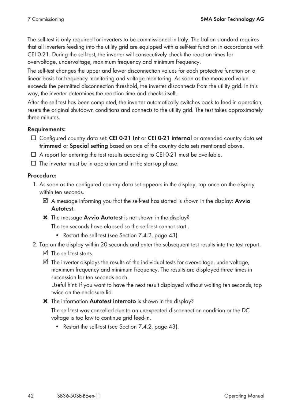 SMA SB 3600SE-10 User Manual | Page 42 / 68